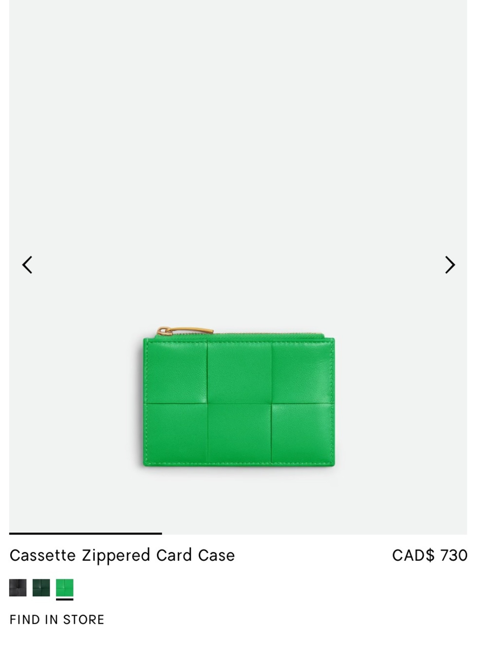 Bottega Veneta Green Cassette Zippered Card Case